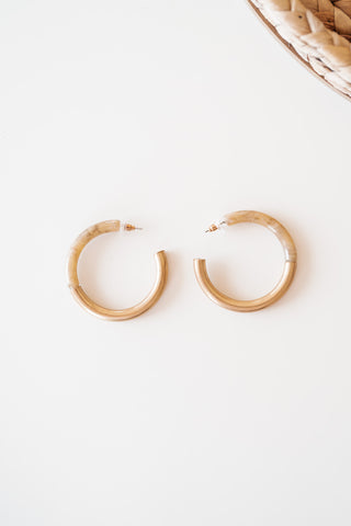 Gold Natural Tortoise Hoop Earring