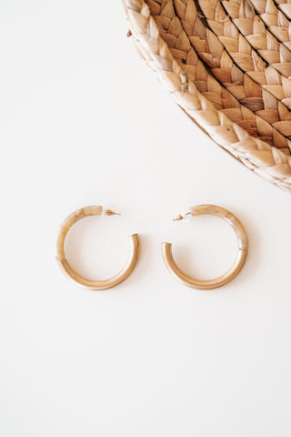 Gold Natural Tortoise Hoop Earring