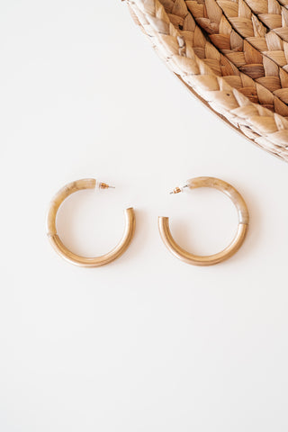 Gold Natural Tortoise Hoop Earring