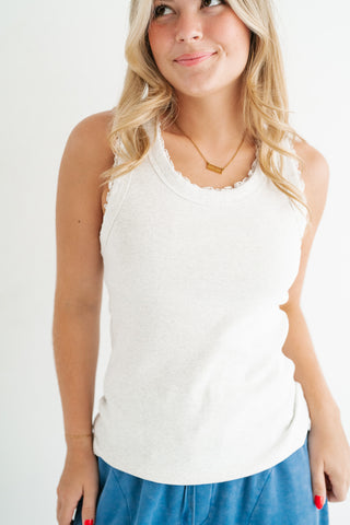 Everyday Lace Trim Tank - Grey