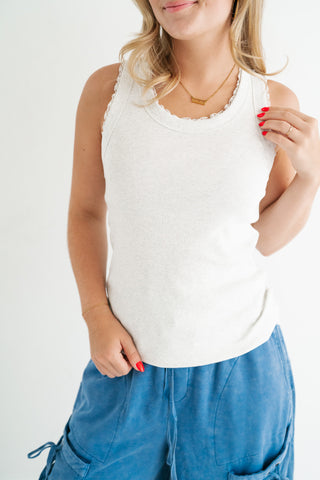 Everyday Lace Trim Tank - Grey