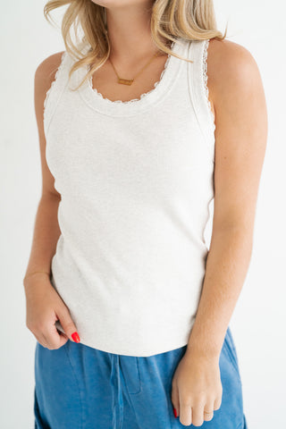 Everyday Lace Trim Tank - Grey