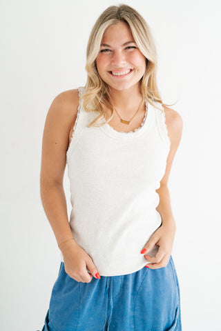 Everyday Lace Trim Tank - Grey