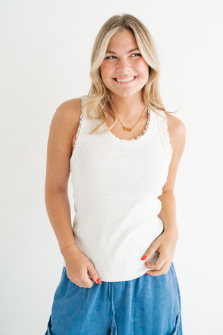 Everyday Lace Trim Tank - Grey
