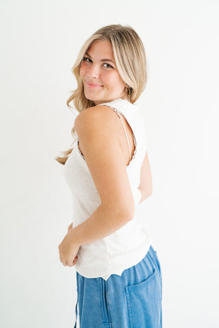 Everyday Lace Trim Tank - Grey