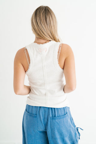 Everyday Lace Trim Tank - Grey