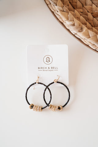 Black Beaded Gold Details Hoop Earring