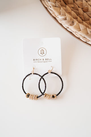 Black Beaded Gold Details Hoop Earring