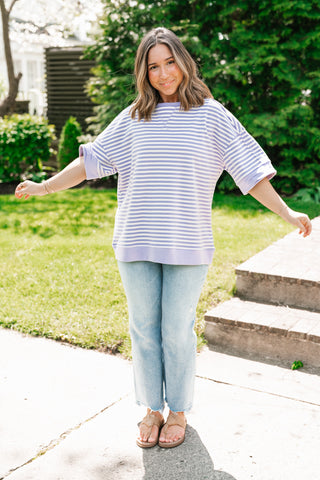 Sweet Ease Oversized Stripe Short Sleeve Top - Lavender