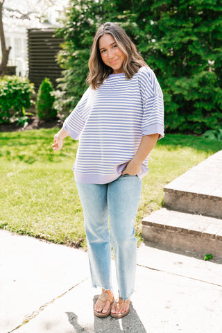 Sweet Ease Oversized Stripe Short Sleeve Top - Lavender