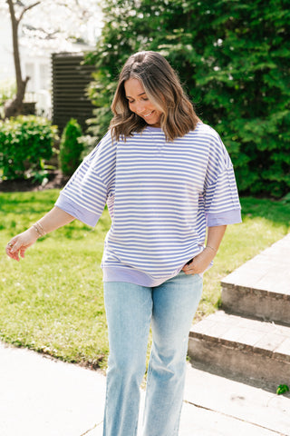 Sweet Ease Oversized Stripe Short Sleeve Top - Lavender