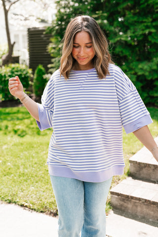 Sweet Ease Oversized Stripe Short Sleeve Top - Lavender