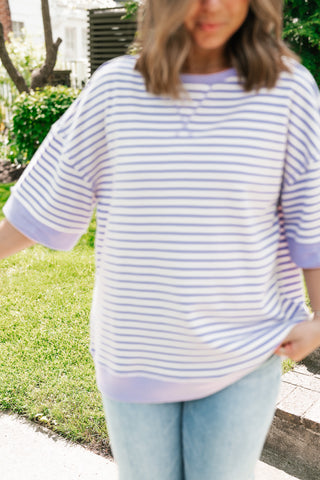 Sweet Ease Oversized Stripe Short Sleeve Top - Lavender