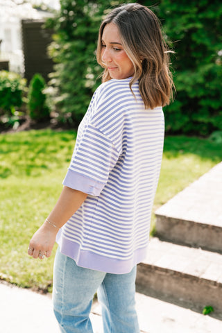 Sweet Ease Oversized Stripe Short Sleeve Top - Lavender