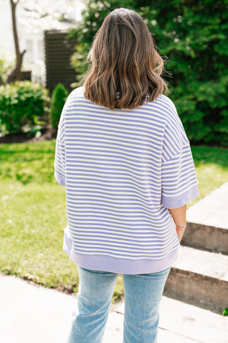 Sweet Ease Oversized Stripe Short Sleeve Top - Lavender