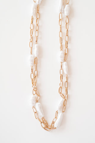 Gold Oval Pearl Layered Necklace