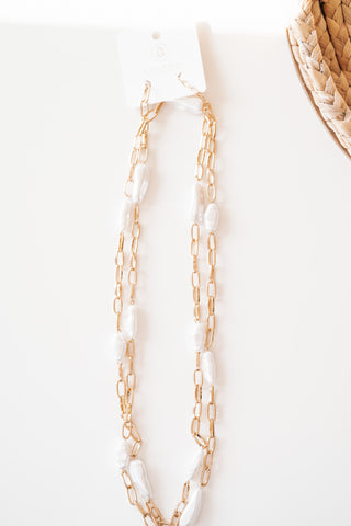 Gold Oval Pearl Layered Necklace
