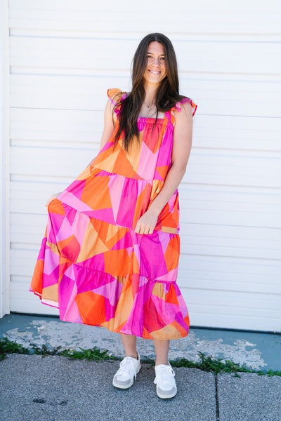 Pop Of Color Ruffle Sleeve Dress