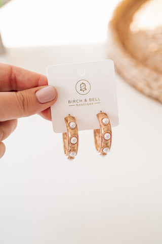 Pearl Studded Gold Hoops Earrings