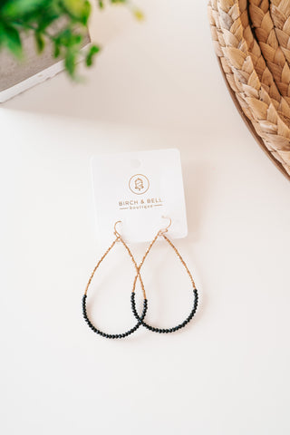 Gold and Black Beaded Teardrop Earring