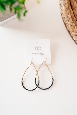 Gold and Black Beaded Teardrop Earring