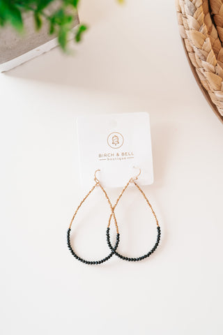 Gold and Black Beaded Teardrop Earring