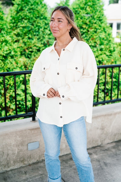 With Love Waffle Knit Button Up - Cream