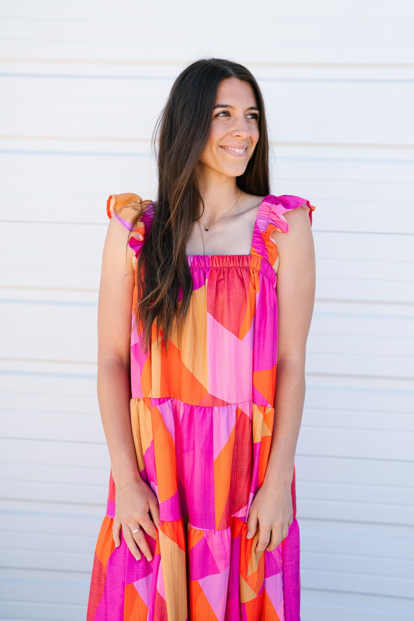 Pop Of Color Ruffle Sleeve Dress
