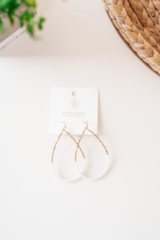 Gold and White Beaded Teardrop Earring