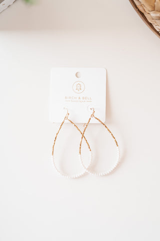 Gold and White Beaded Teardrop Earring