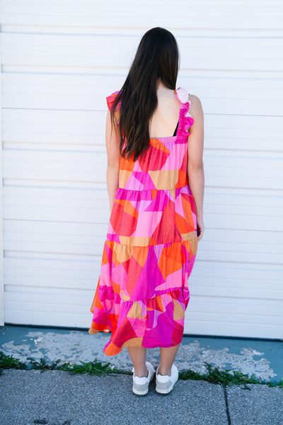 Pop Of Color Ruffle Sleeve Dress
