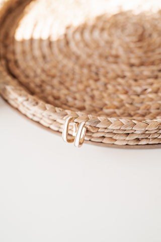 Gold and White Squared Hoop Earring
