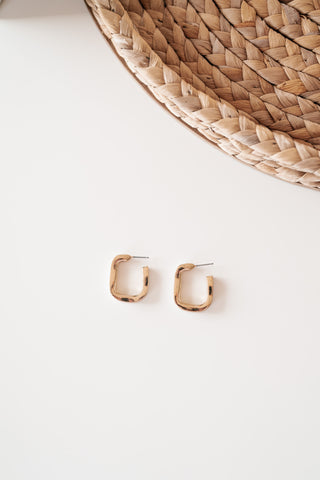 Gold and White Squared Hoop Earring