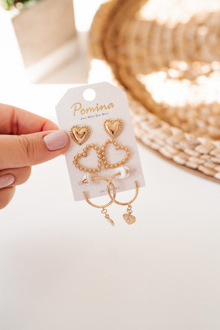 3 Gold Heart Earring Set