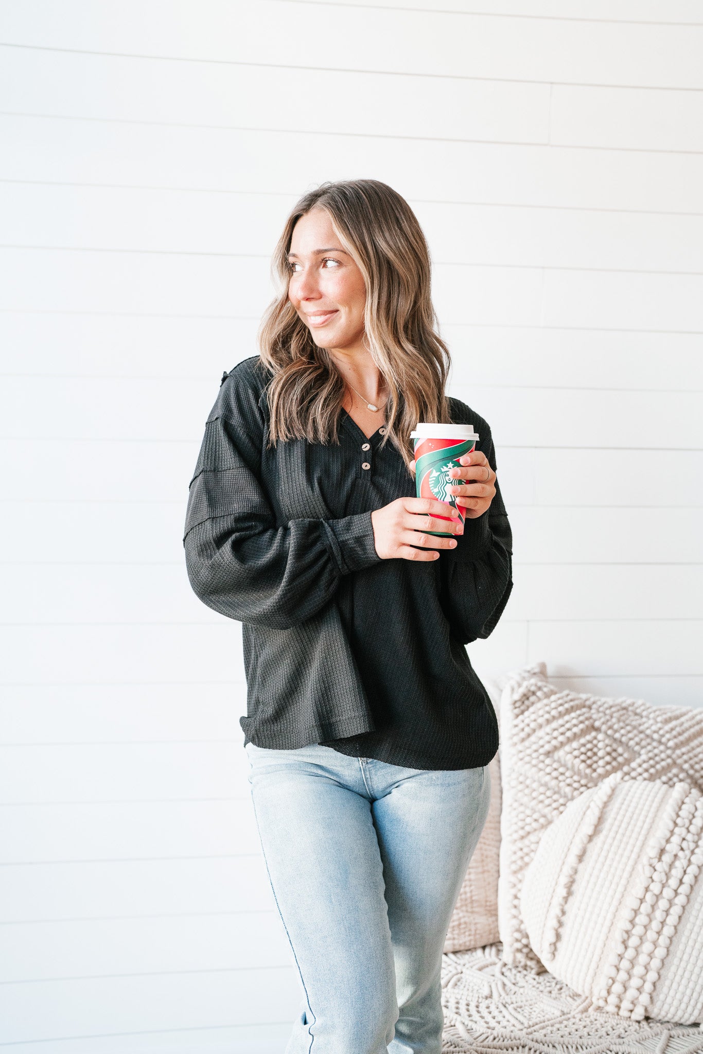 Black Fall Nights Waffle Knit Top - Online