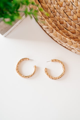 Shiny Gold Hammered Hoop Earring