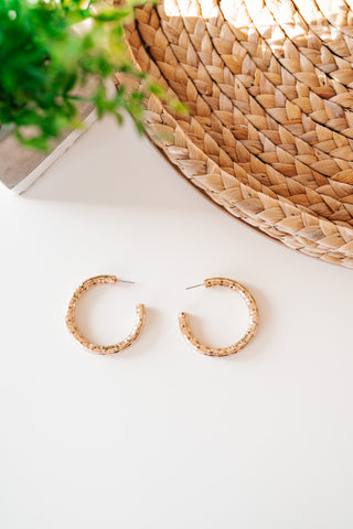 Shiny Gold Hammered Hoop Earring