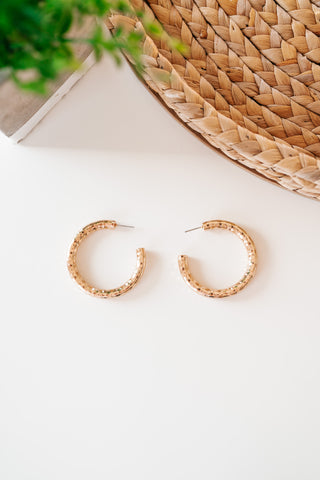 Shiny Gold Hammered Hoop Earring