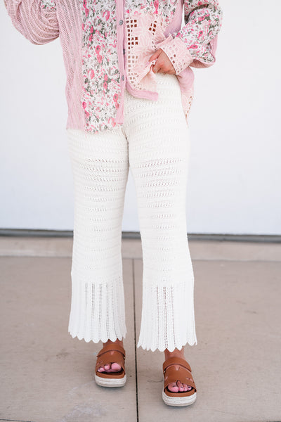 Weekend Retreat Crochet Flare Wide-Leg Pants