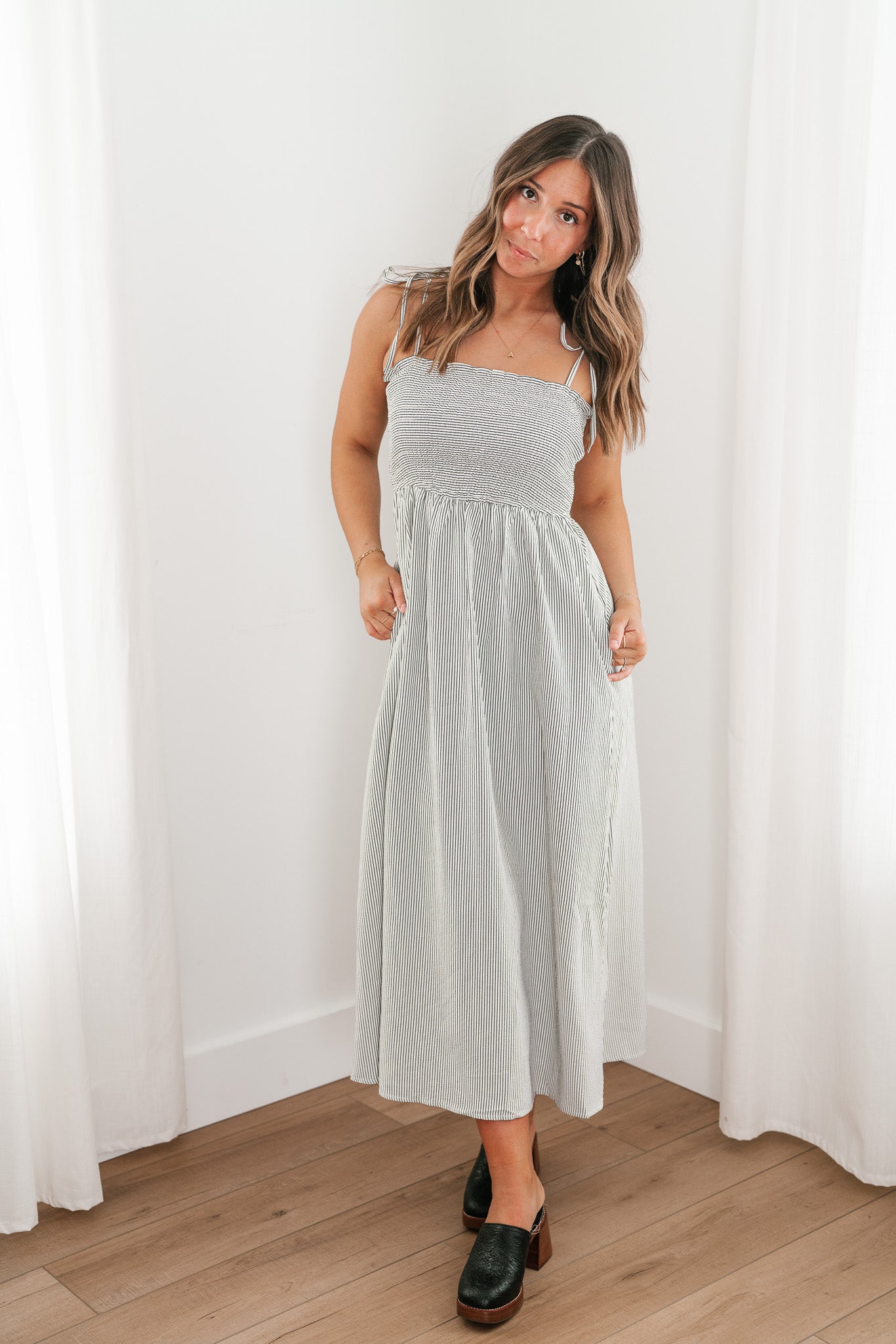 Hold Me Close Pinstriped Maxi Dress