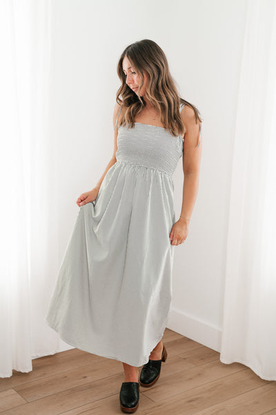 Hold Me Close Pinstriped Maxi Dress