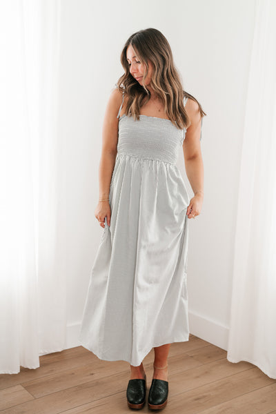 Hold Me Close Pinstriped Maxi Dress