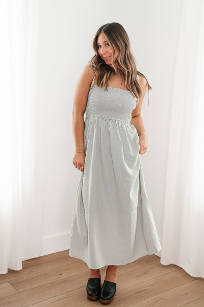 Hold Me Close Pinstriped Maxi Dress