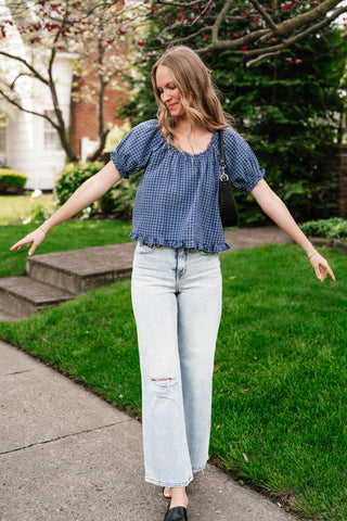 Cottage Lane Gingham Short Sleeve Top