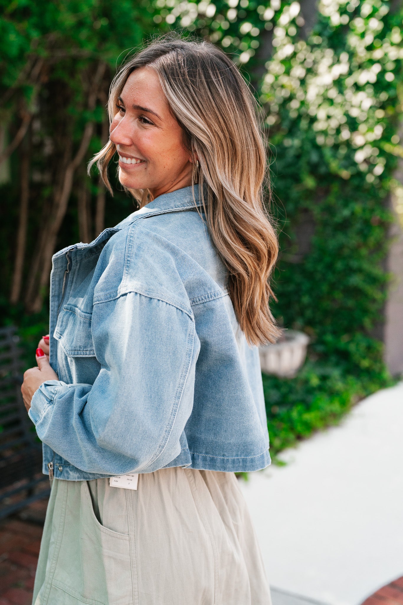 Iris Cropped Bomber Denim Jacket