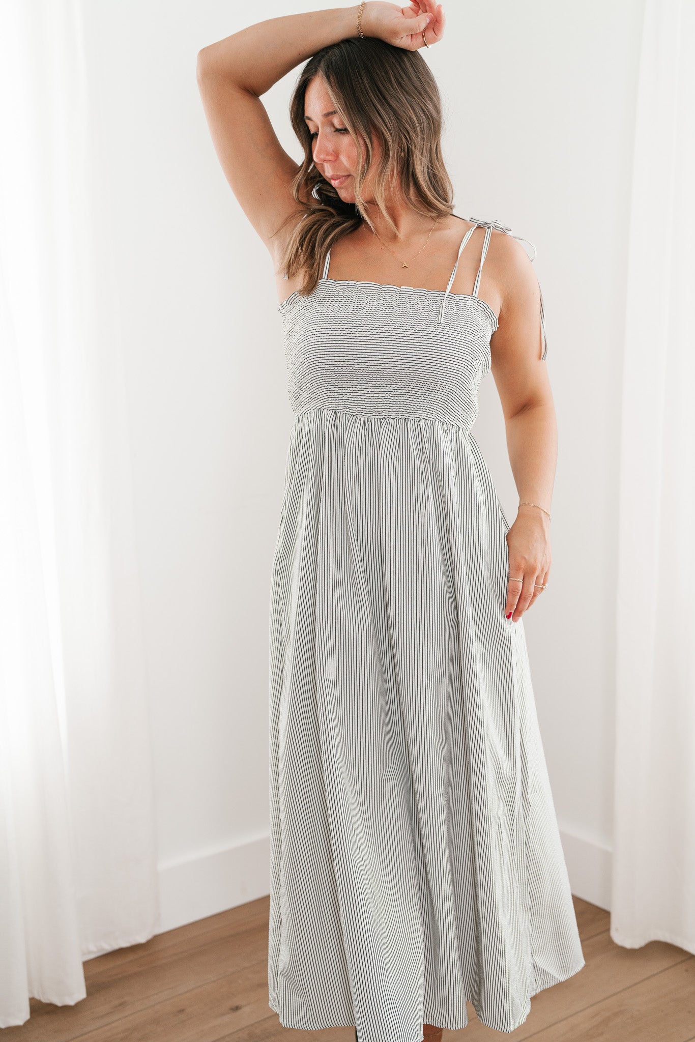 Hold Me Close Pinstriped Maxi Dress