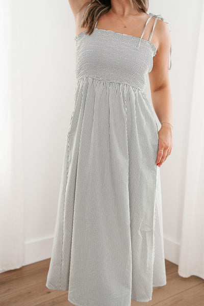 Hold Me Close Pinstriped Maxi Dress