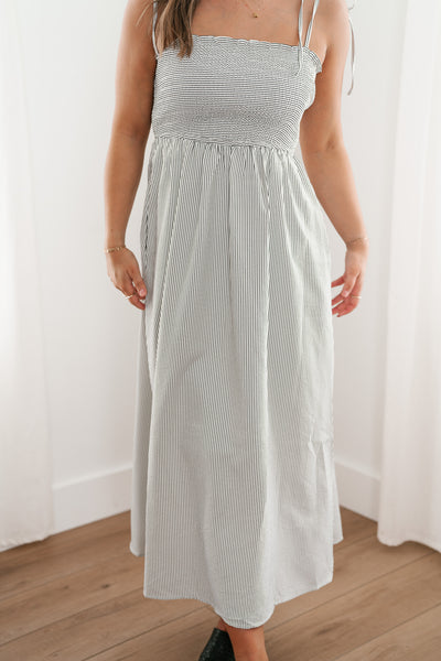 Hold Me Close Pinstriped Maxi Dress