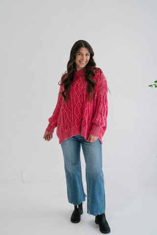 Rory Cable Knit Sweater - Red