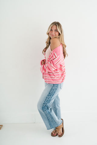 Petal Striped Knit Cardigan